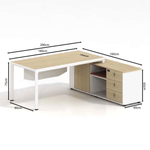 THESIS Γραφείο Αναστρέψιμη Γωνία, Απόχρωση Beech - Άσπρο 200x80x75/160x40x65cm - Image 12
