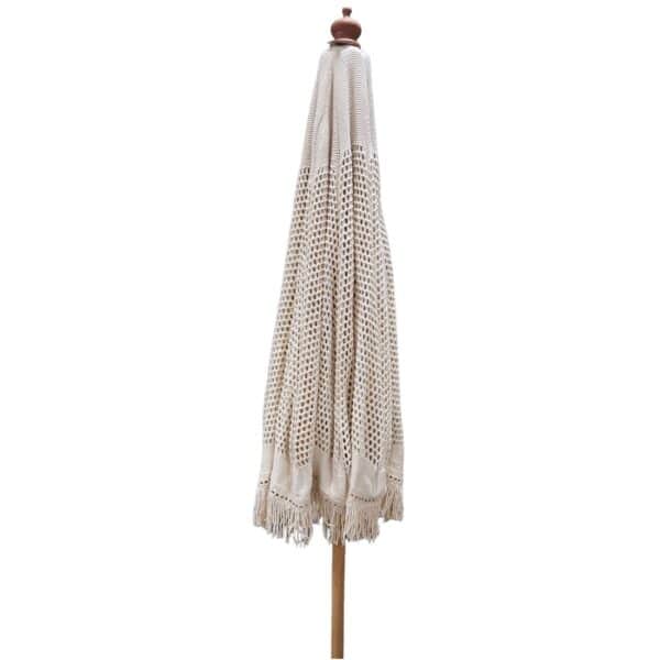 ΟΜΠΡΕΛΑ Ξύλινη Φ250cm, Πλεκτό Μακραμέ Μπεζ Φ250cm (Pole Φ40mm) - Image 8