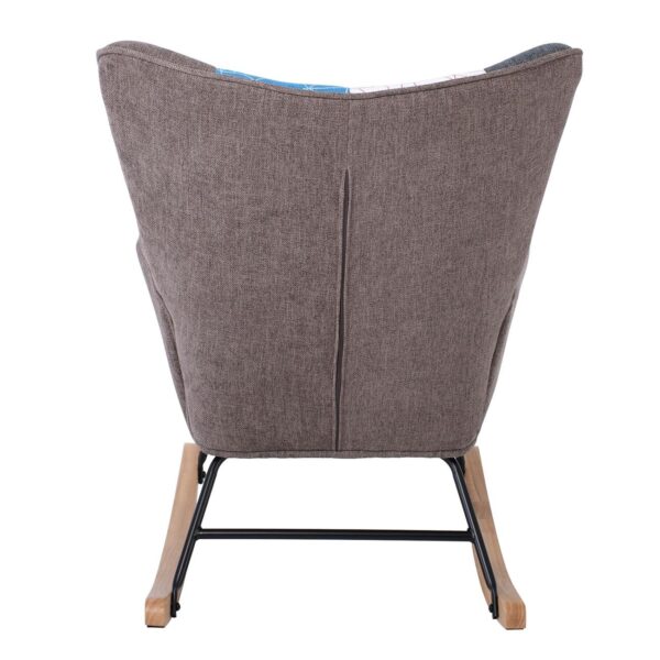 ALMA Rocking Πολυθρόνα Μπερζέρα Καθιστικού, Ύφασμα Patchwork, Βάση Μαύρο-Φυσικό 67x86x92cm - Image 10