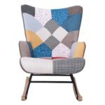 ALMA Rocking Πολυθρόνα Μπερζέρα Καθιστικού, Ύφασμα Patchwork, Βάση Μαύρο-Φυσικό 67x86x92cm - Image 11