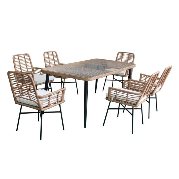 SALSA Τραπεζαρία Κήπου:Μέταλλο Βαφή Μαύρο, Wicker Φυσικό: 6 Πολυθρόνες+Τραπέζι, Μαξ.Άσπρο Tab:180x90x74 Armch:58x63x85cm - Image 4