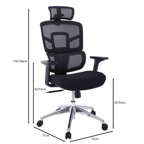 BF8400 Πολυθρόνα Γραφείου Διευθυντή, Mesh - Ύφασμα Μαύρο, Βάση Αλουμίνιο 72x71x116/126cm - Image 6