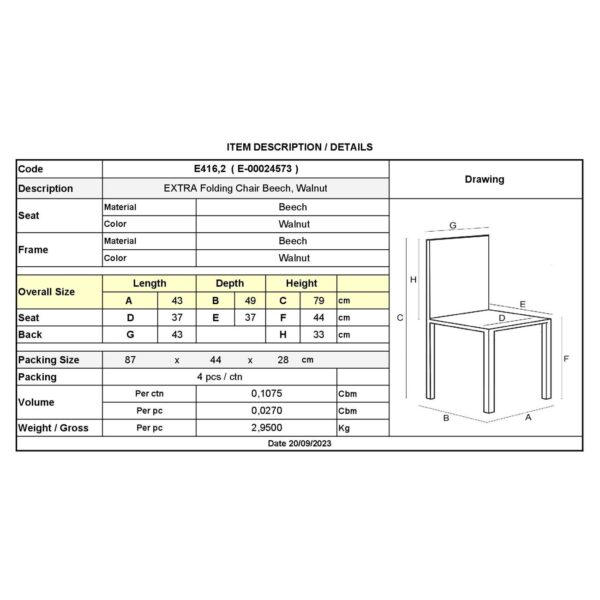 EXTRA Βοηθητική Καρέκλα Πτυσσόμενη, Ξύλο Οξιά Απόχρωση Καρυδί 43x49x79cm - Image 6