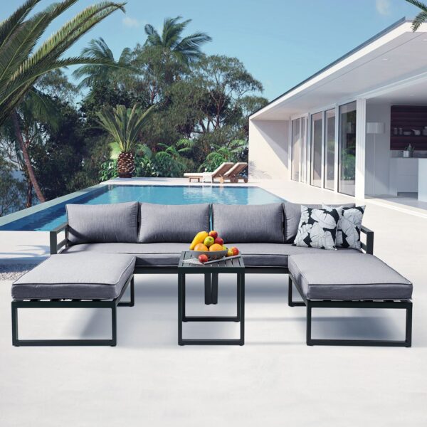 ORBEA Set Καθιστικό Κήπου ALU Ανθρακί, Καναπές 4Θ+2 Πάγκοι+ Τραπέζι, Μαξιλάρι Γκρι Σκούρο 250x68x60/120x65x30/68x42x52cm - Image 8