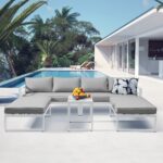 ORBEA Set Καθιστικό Κήπου ALU Άσπρο, Καναπές 4Θ+2 Πάγκοι+ Τραπέζι, Μαξιλάρι Μπεζ 250x68x60/120x65x30/68x42x52cm - Image 8