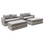 ASCOT Set Wicker Alu, Καναπές 4Θέσιος+2 σκαμπό+Τραπεζάκι, Wicker Grey White,  Μαξιλ.Μπεζ Table:75x43x52cm Set 6 Seats - Image 4