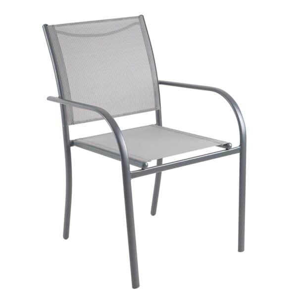 LANGLEY Πολυθρόνα Κήπου - Βεράντας, Μέταλλο Βαφή Ανθρακί Textilene Γκρι, Στοιβαζόμενη 55x68x87cm - Image 5