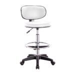 BF406 Σκαμπό Reception-Ταμείου PU Άσπρο, Τροχήλατο, Ρύθμιση Ύψους, Περιστρεφόμενο 50x50x90/110cm - Image 4