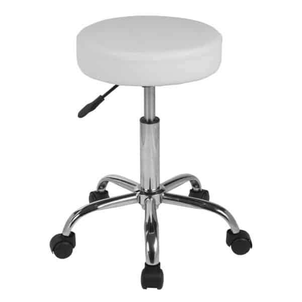 GLORY Σκαμπό, Βάση Χρώμιο, PU Άσπρο, Ρυθμιζόμενο Ύψος, Περιστρεφόμενο, Τροχήλατο Φ35 H.51/67cm - Image 4