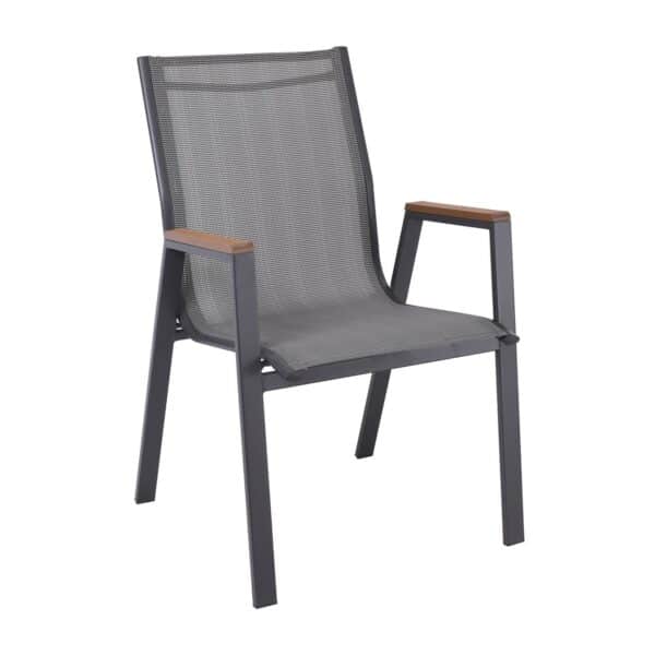 VIRNA Πολυθρόνα Κήπου Βεράντας, Μέταλλο Βαφή Ανθρακί Textilene Γκρι,Polywood Φυσικό 56x63x90cm - Image 8