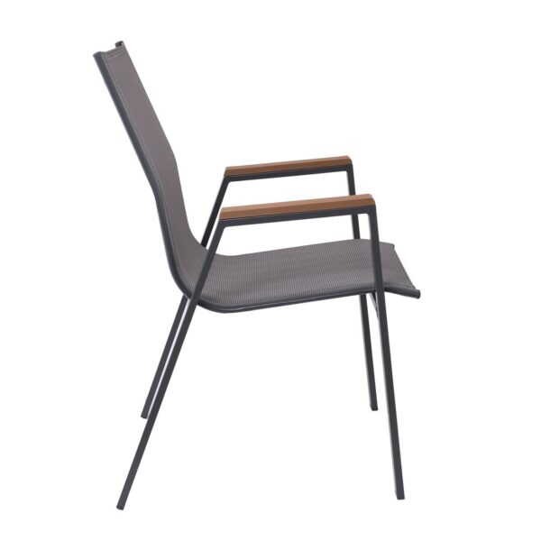 VIRNA Πολυθρόνα Κήπου Βεράντας, Μέταλλο Βαφή Ανθρακί Textilene Γκρι,Polywood Φυσικό 56x63x90cm - Image 9