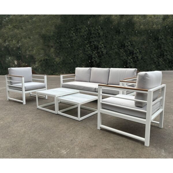 MARILIAN Set Σαλόνι Κήπου, 5τεμ, Μέταλλο Βαφή Άσπρο, Μαξιλάρια Γκρι 2 Πολυθρ+1 Καναπ+2 Τραπεζάκια - Image 5