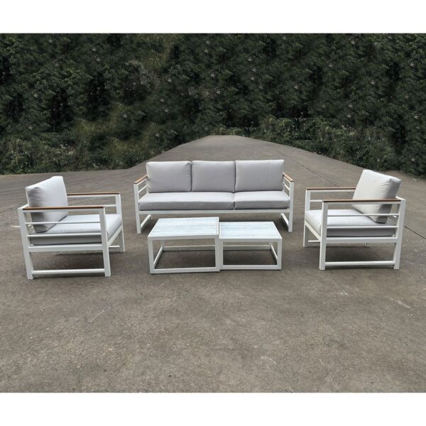 MARILIAN Set Σαλόνι Κήπου, 5τεμ, Μέταλλο Βαφή Άσπρο, Μαξιλάρια Γκρι 2 Πολυθρ+1 Καναπ+2 Τραπεζάκια - Image 6