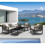 CORDOBA Set Καθιστικό ALU Ανθρακί: Καναπές+2 Πολυθρόνες+ Τραπεζάκι, Μαξιλάρια Μπεζ 147x78x70-80x78x70-120x60x40cm - Image 4