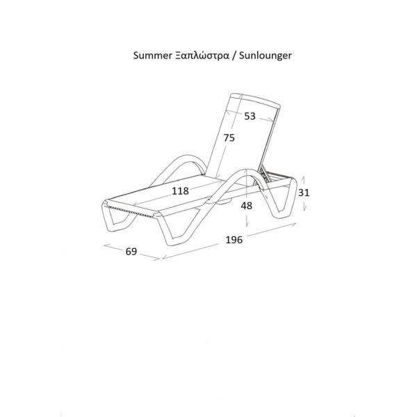 SUMMER K/D Ξαπλώστρα με μπράτσα Αλουμίνιο Ανθρακί, PP Άσπρο - Textilene Γκρι 69/58x196x31cm - Image 12