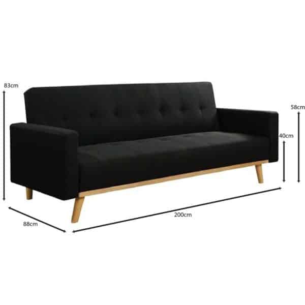 CARLOS Καναπές - Κρεβάτι Σαλονιού Καθιστικού, Ύφασμα Μαύρο 200x88x83cm Bed:180x109x40cm - Image 6