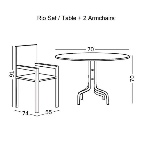RIO Set Κήπου - Βεράντας: Τραπέζι + 2 Πολυθρόνες Μέταλλο Βαφή Ανθρακί, Textilene Γκρι Table:Φ70x70 Armchair:55x74x91 - Image 6