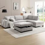 DORNO Καναπές Σαλονιού Αριστερή Γωνία με Αποθηκευτικό Σκαμπό, Ύφασμα Γκρι 308x207/98xH91cm, 98x98x50cm - Image 7