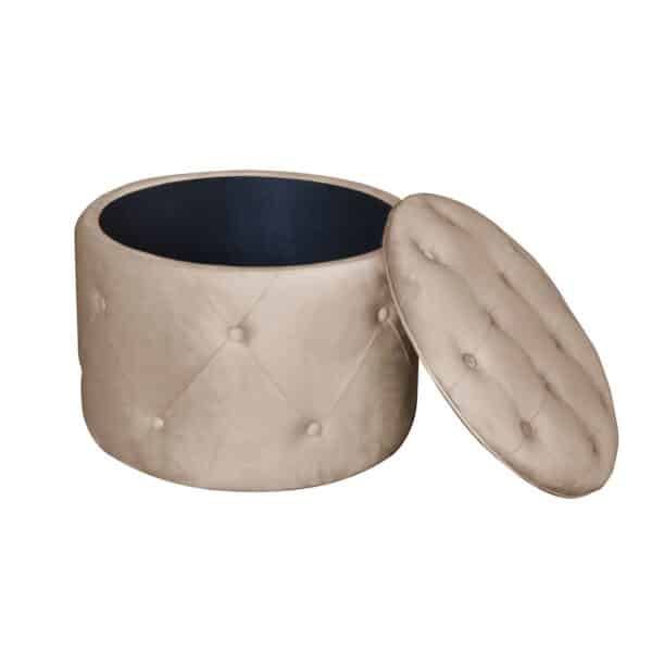 TRAVIS Σκαμπό Αποθηκευτικό, Ύφασμα Velure Απόχρωση Cappuccino Φ60cm H.45cm - Image 5