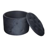 TRAVIS Σκαμπό Αποθηκευτικό, Ύφασμα Velure Απόχρωση Μαύρο Φ60cm H.45cm - Image 6