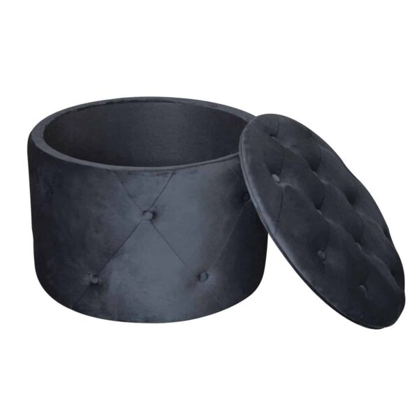 TRAVIS Σκαμπό Αποθηκευτικό, Ύφασμα Velure Απόχρωση Μαύρο Φ60cm H.45cm - Image 6