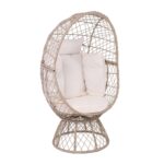 CROWN Πολυθρόνα Egg, Wicker Μπεζ, Μαξιλάρι Άσπρο 85x78x147cm - Image 5