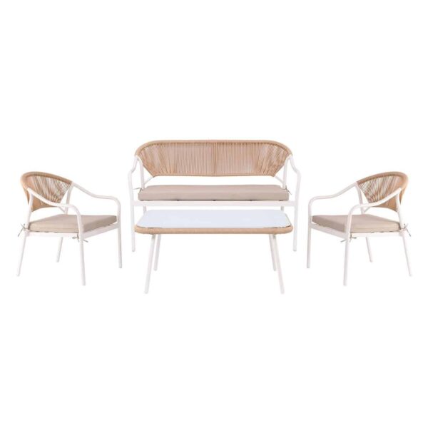 PALERMO Set Καθιστικό Κήπου Μεταλλικό Άσπρο,Wicker Φυσικό: Τραπέζι+2 Θέσιος+2 Πολυθρόνες 88x48x40-124x63x78-60x63x78cm - Image 6