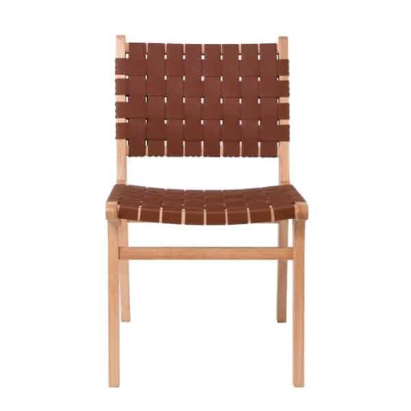 DUNE Καρέκλα Τραπεζαρίας, Ξύλο Απόχρωση Φυσικό, Κάθισμα-Πλάτη Ιμάντες Pu Καφέ 50x59x85cm - Image 13