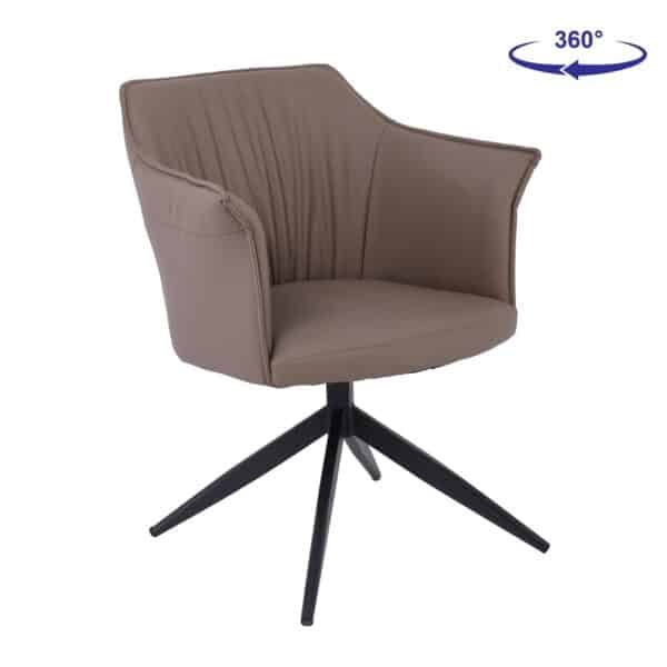 EVELYN Πολυθρόνα Περιστρεφόμενη, Μέταλλο Βαφή Μαύρο, Pu Cappuccino 64x63x80cm - Image 8