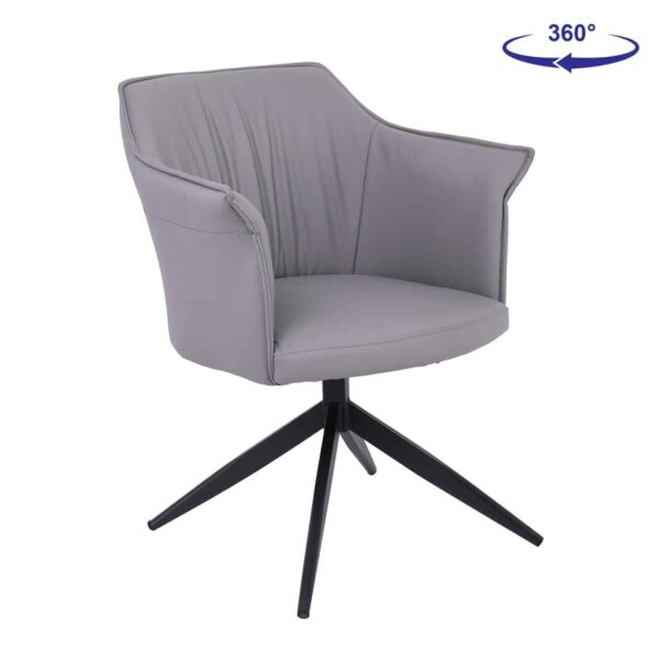 EVELYN Πολυθρόνα Περιστρεφόμενη, Μέταλλο Βαφή Μαύρο, Pu Γκρι 64x63x80cm - Image 8