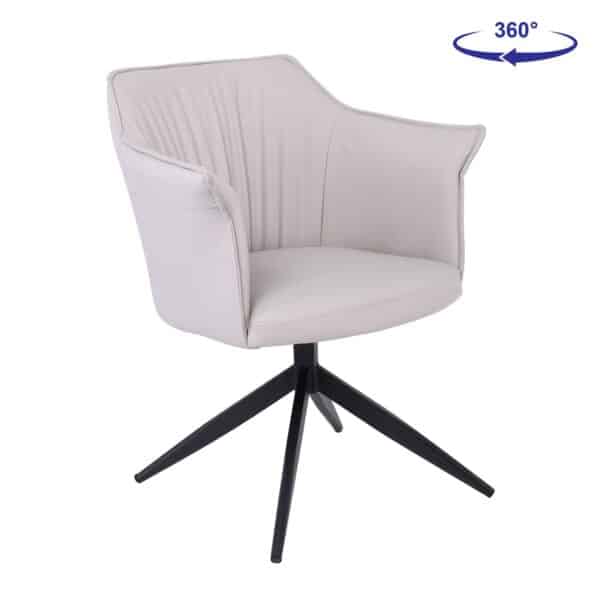 EVELYN Πολυθρόνα Περιστρεφόμενη, Μέταλλο Βαφή Μαύρο, Pu Γκρι-Μπεζ 64x63x80cm - Image 8