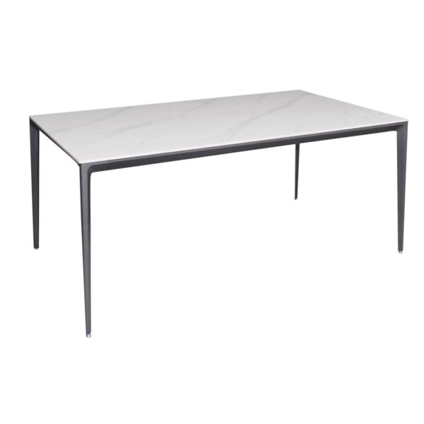 BARRET Τραπέζι Τραπεζαρίας - Κουζίνας, Alu Μαύρο, Επιφάνεια Sintered Stone White Marble 160x90x74cm - Image 4