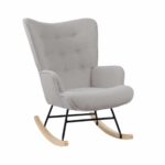 ALMA Rocking Πολυθρόνα Μπερζέρα Καθιστικού, Teddy Ύφ.Αν.Γκρι, Βάση Μαύρο-Φυσικό 67x86x92cm - Image 5