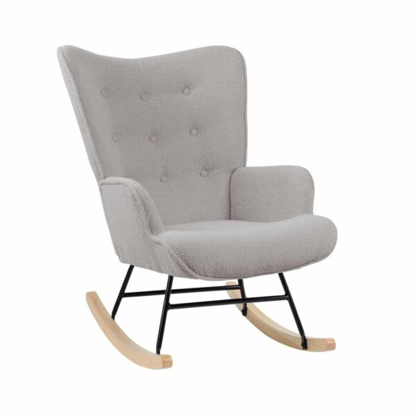 ALMA Rocking Πολυθρόνα Μπερζέρα Καθιστικού, Teddy Ύφ.Αν.Γκρι, Βάση Μαύρο-Φυσικό 67x86x92cm - Image 5