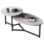 TRONIC Τραπεζάκι Σαλονιού- Καθιστικού Διπλό, Μέταλλο Μαύρο, Επιφάνεια Απόχρωση Γκρι 125x60x50/40cm - Image 4