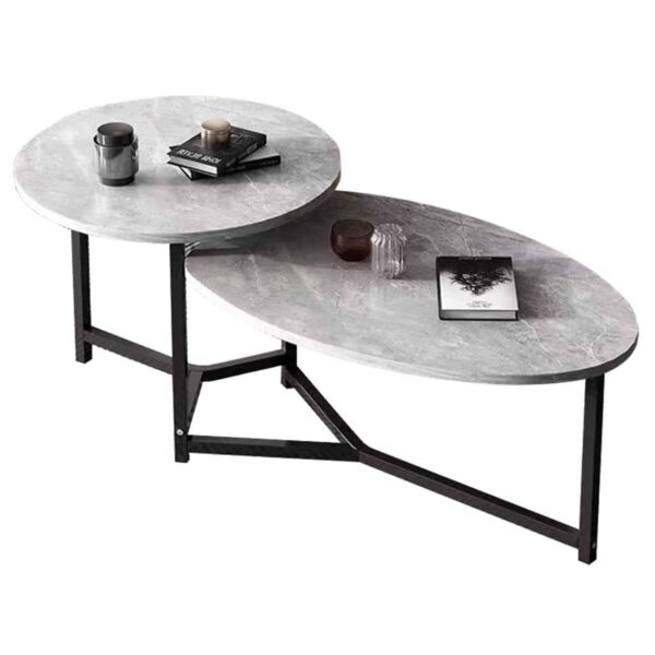 TRONIC Τραπεζάκι Σαλονιού- Καθιστικού Διπλό, Μέταλλο Μαύρο, Επιφάνεια Απόχρωση Γκρι 125x60x50/40cm - Image 4