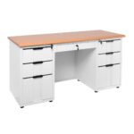 ΓΡΑΦΕΙΟ 6-Συρτάρια, Μέταλλο Βαφή Άσπρο, Επιφάνεια Απόχρωση Maple 140x60x75cm - Image 6