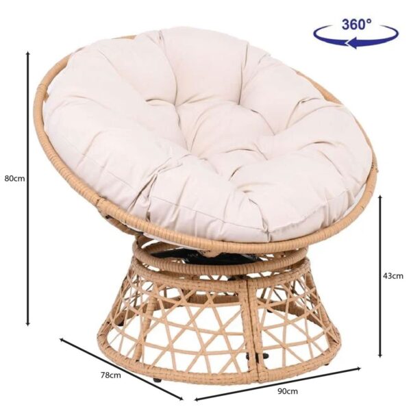 ROLLY Πολυθρόνα Κήπου-Βεράντας Περιστρεφόμενη Μεταλλική, Wicker Φυσικό, Μαξιλάρι Εκρού 90x78x80cm - Image 10