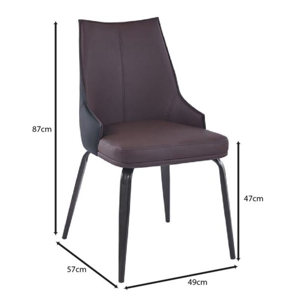 NORA Καρέκλα Τραπεζαρίας- Κουζίνας, Μέταλλο Βαφή Μαύρο, Pu Σκούρο Καφέ-Μαύρο 49x57x87cm - Image 6
