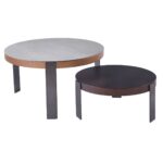 TRENDY Set-2 Τραπεζάκια Σαλονιού, Μέταλλο Ανθρακί, Sintered Stone Καρυδί-Cement Φ60 H.28cm + Φ80 H.43cm - Image 4
