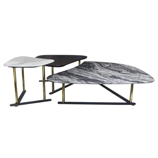BARRY Set-3 Τραπεζ.Σαλονιού, Μέταλλο Βαφή Χρυσό,Επιφάνειες: Ξύλο Καρυδί+Μάρμαρα Άσπρο-Γκρι 48x61x51/69x88x42/130x103x33cm - Image 4
