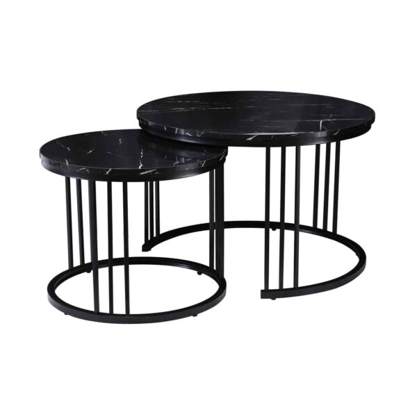 BOZZO Set-2 Τραπεζάκια Σαλονιού-Καθιστικού, Μέταλλο Μαύρο, Απόχρωση Μαύρο Μάρμαρο Φ.50 H.41cm + Φ.70 H.46cm - Image 4