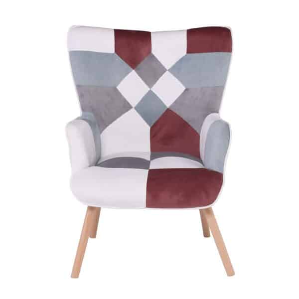 MARON Πολυθρόνα - Μπερζέρα Ξύλο Φυσικό, Ύφασμα Patchwork Brown 72x68x91cm - Image 11