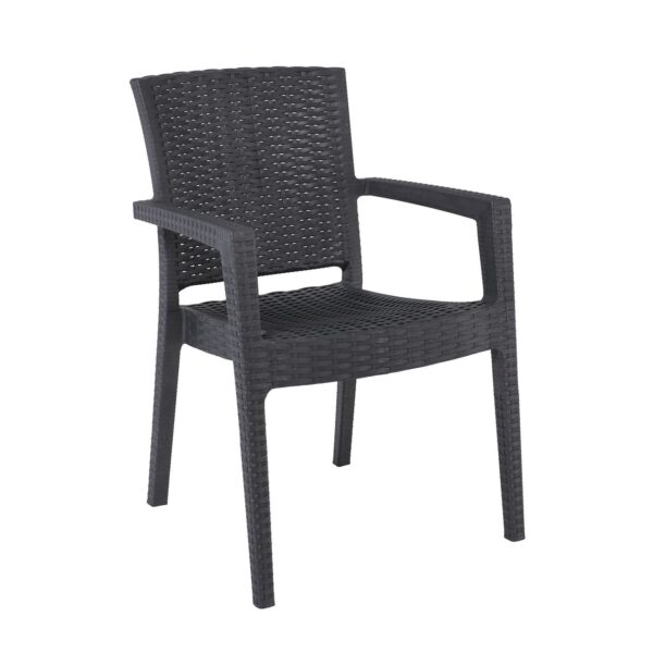 LORA-Pro Πολυθρόνα Στοιβαζόμενη, PP (Rattan Look) Απόχρωση Ανθρακί 58x61x87cm - Image 8