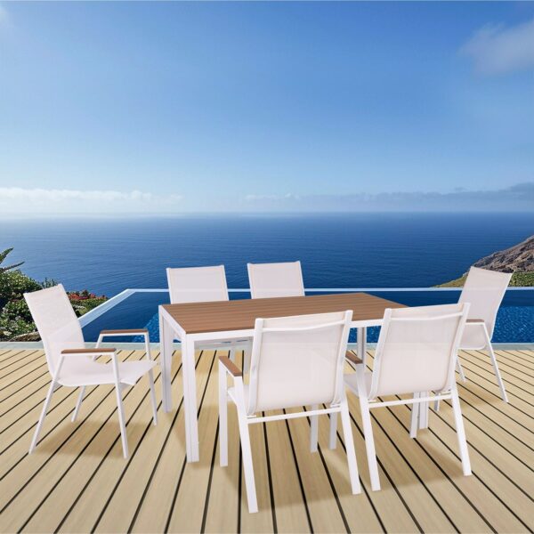 VIRNA Set Τραπεζαρία: Τραπέζι + 6 Πολυθρόνες, Μέταλλο Βαφή Άσπρο, Polywood Φυσικό Table:150x90x73 Chair:56x63x90 - Image 5