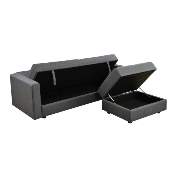 JACKSON Καναπές - Κρεβάτι και Σκαμπό με Χώρους Αποθήκευσης, Ύφασμα Σκούρο Γκρι 193x141x81 H.77 Bed:101x166x40 - Image 8