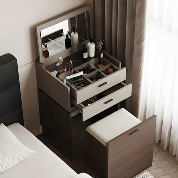 VANITY Τουαλέτα με ενσωματωμένο Καθρέπτη & Σκαμπό Απόχρωση Sonoma Oak-Cream 60x45x90/130cm - Image 6