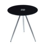 MABEL Τραπεζάκι Βοηθητικό Μέταλλο Χρώμιο - Γυαλί Μαύρο Tempered 8mm Φ50 H.51cm - Image 4