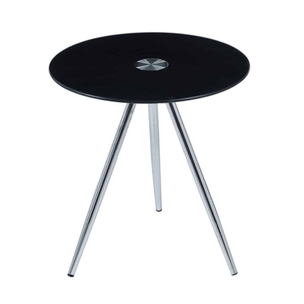 MABEL Τραπεζάκι Βοηθητικό Μέταλλο Χρώμιο - Γυαλί Μαύρο Tempered 8mm Φ50 H.51cm - Image 4