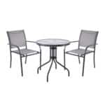 LANGLEY Set Κήπου: Τραπέζι + 2 Πολυθρόνες Στοιβαζόμενες Μέταλλο Ανθρακί,Textilene Γκρι Table:Φ60x70cm Chair:55x68x87 - Image 4